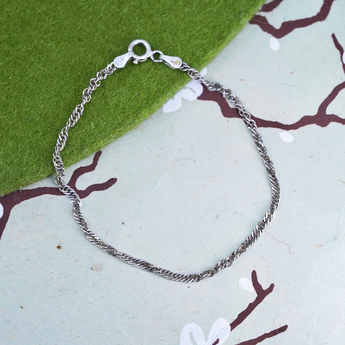 7.25”, 3mm, Vintage Milor sterling silver bracelet, twisted curb link bracelet