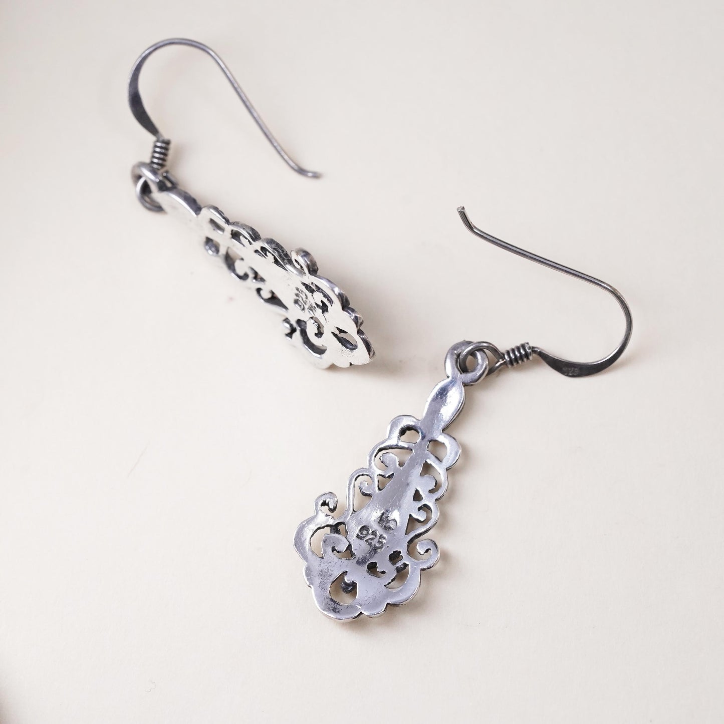 VTG sterling 925 silver earrings, teardrop black onyx, handmade southwestern