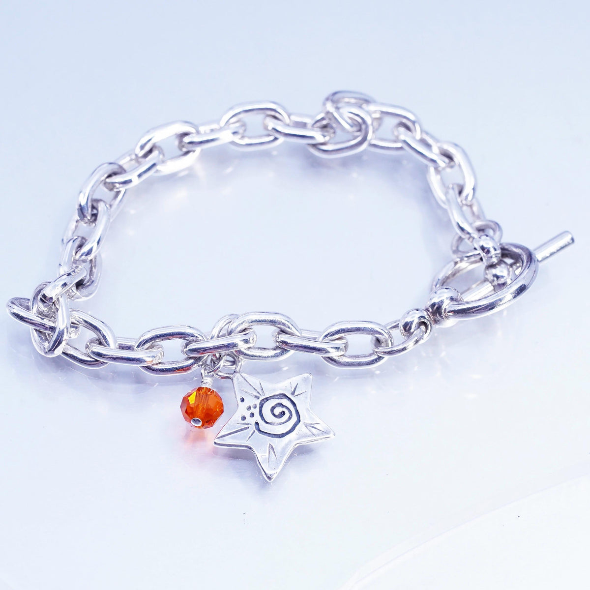 6.75", vintage Prochain Sterling silver bracelet, 925 bold oval star tag charm