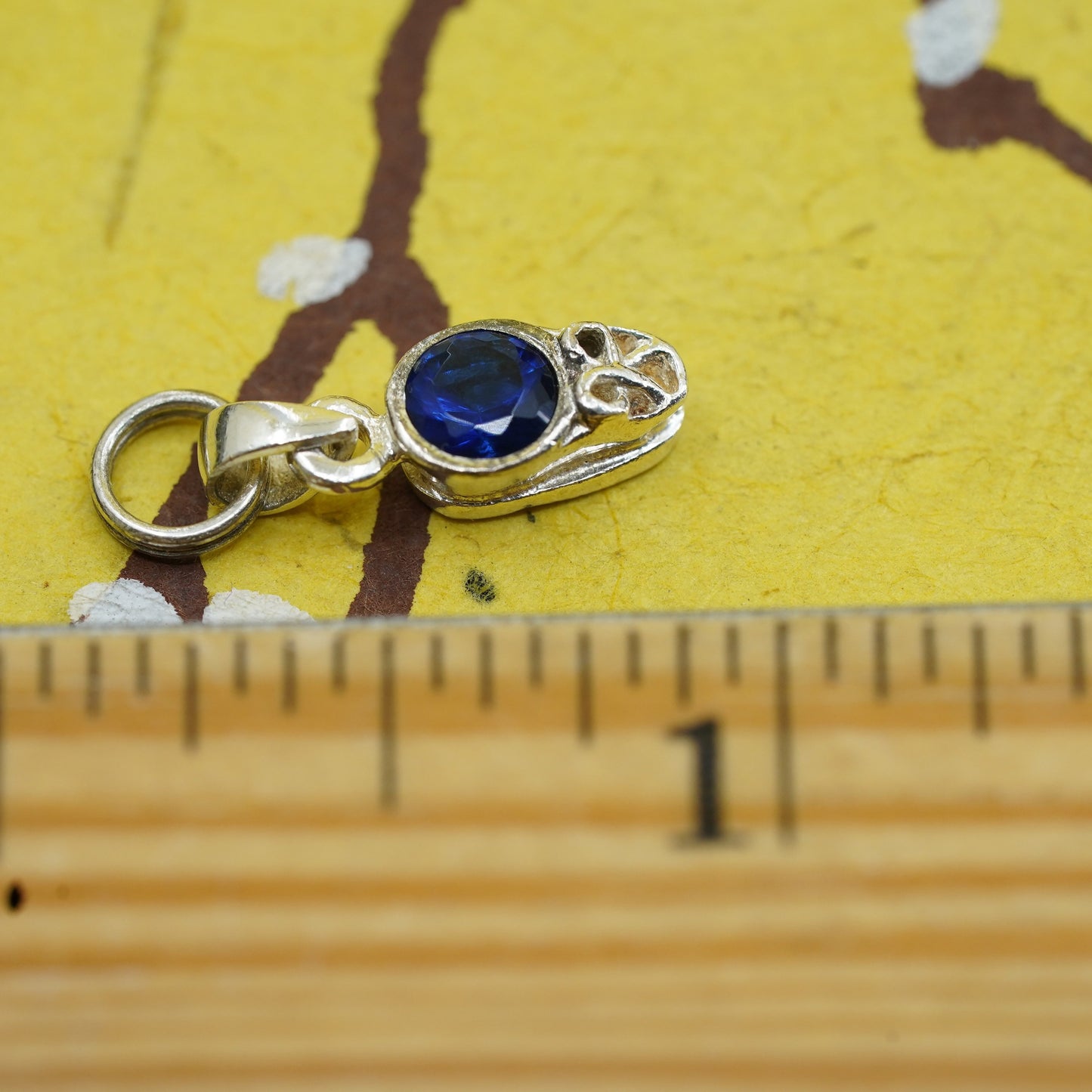 Vintage Sterling silver handmade pendant, 925 baby shoes charm with blue cz