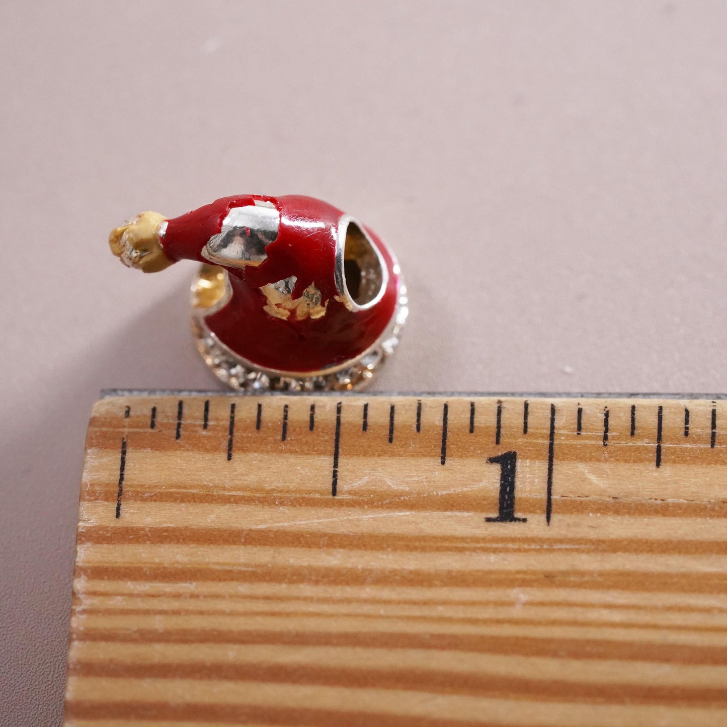 RCI Sterling silver handmade pendant, 925 Christmas Santa hat red enamel and cz