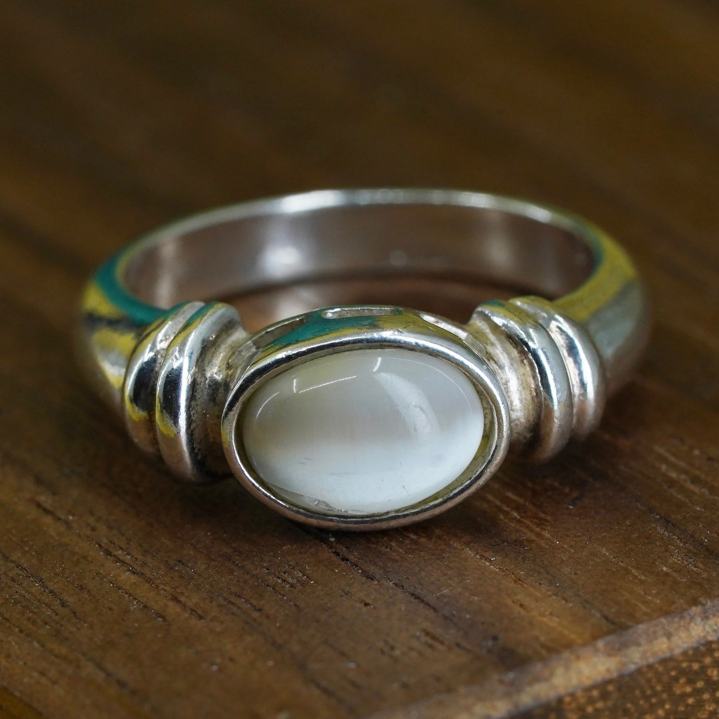 Size 6, vintage Sterling silver 925 handmade ring with white tiger eye stone