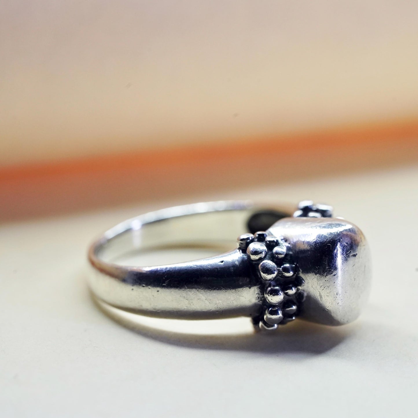 Size 9, vintage Sterling silver handmade ring, 925 beads band