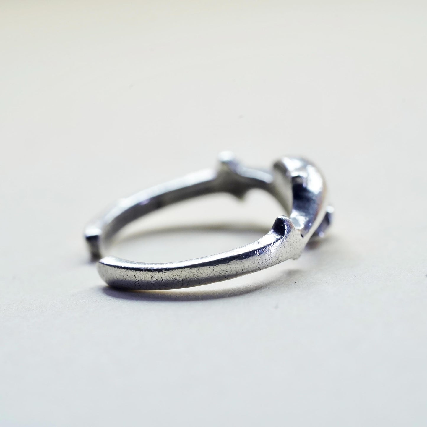 Size 1, VTG Mexico sterling silver ring, wrap 925 handmade dolphin open band