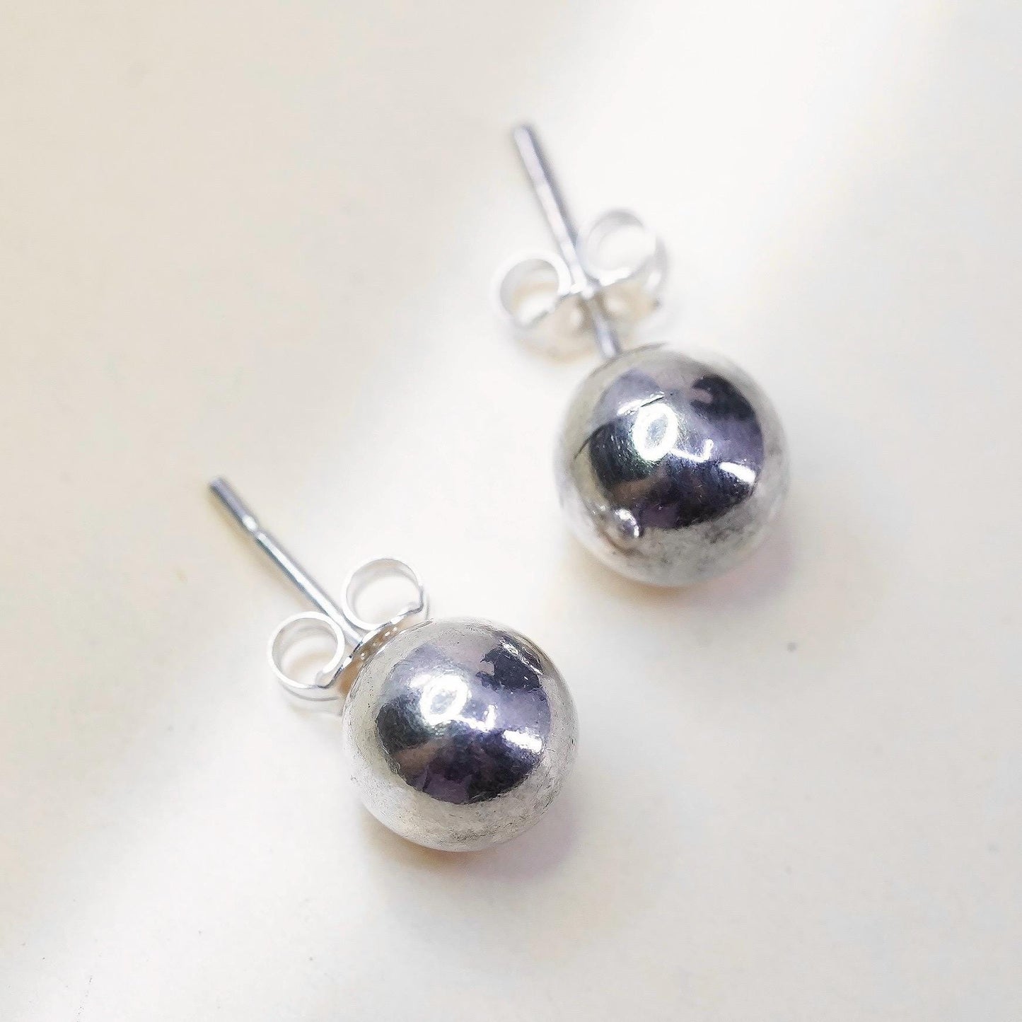 8mm, Vintage sterling silver sphere studs, handmade 925 earrings