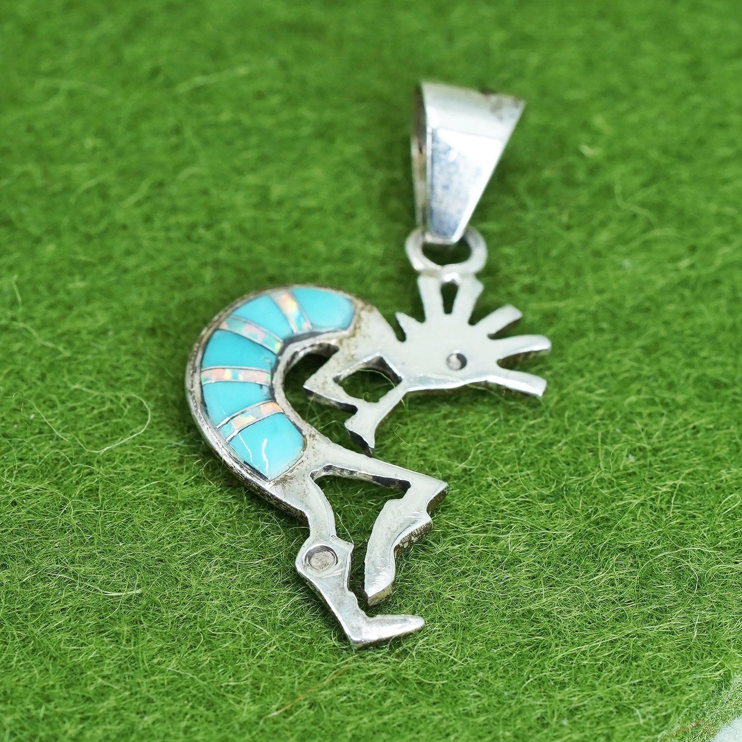 native American Sterling silver pendant, 925 kokopelli turquoise and opal
