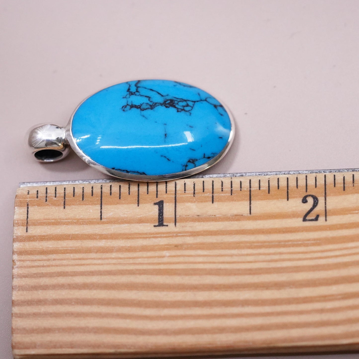 Vintage Sterling 925 silver handmade pendant with oval turquoise
