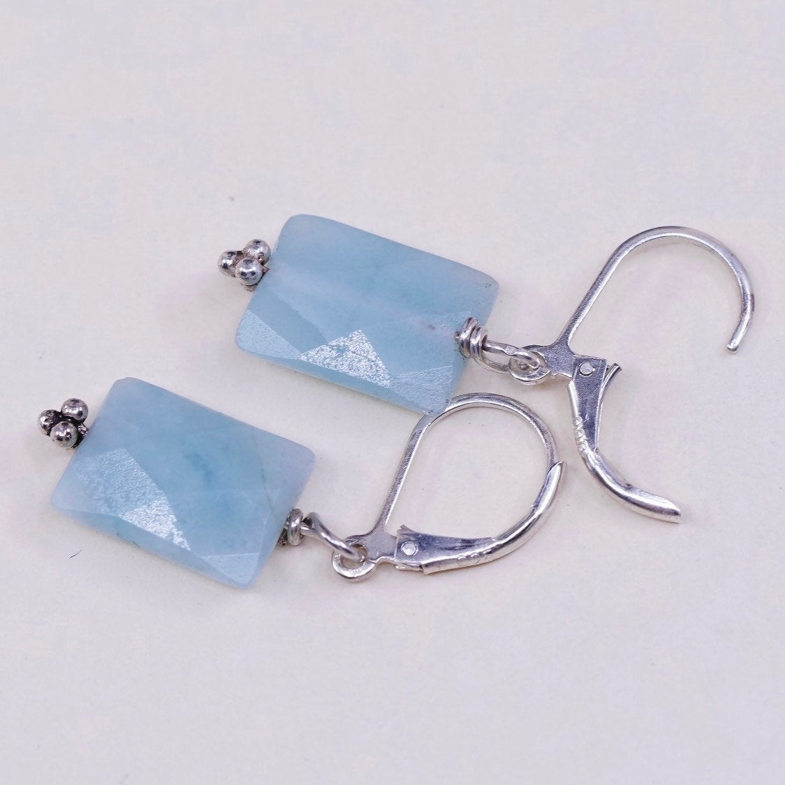vtg sterling silver handmade earrings, 925 with jade dangles, Stamped 925