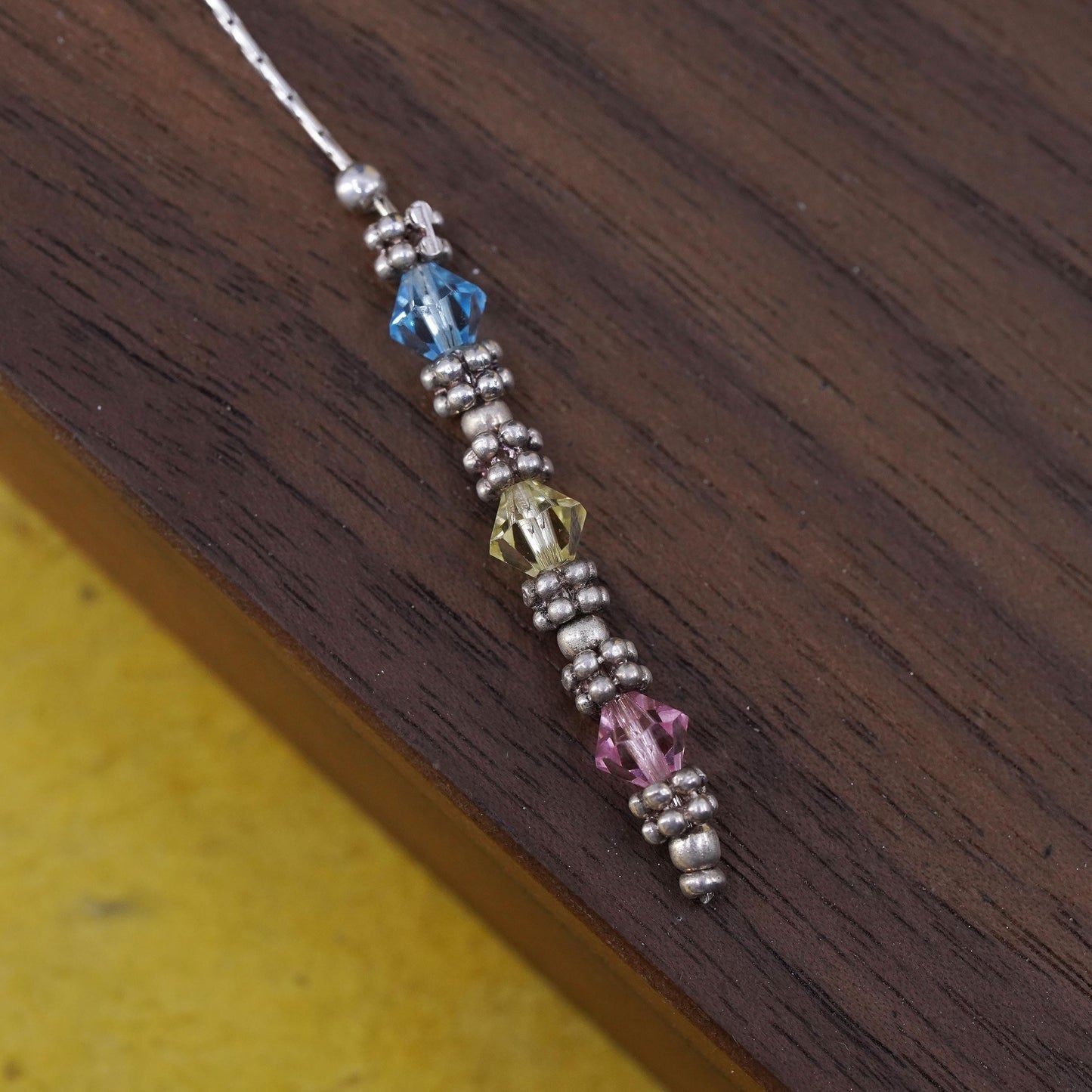 16” 1mm, vintage sterling 925 silver snake necklace with crystal pendant