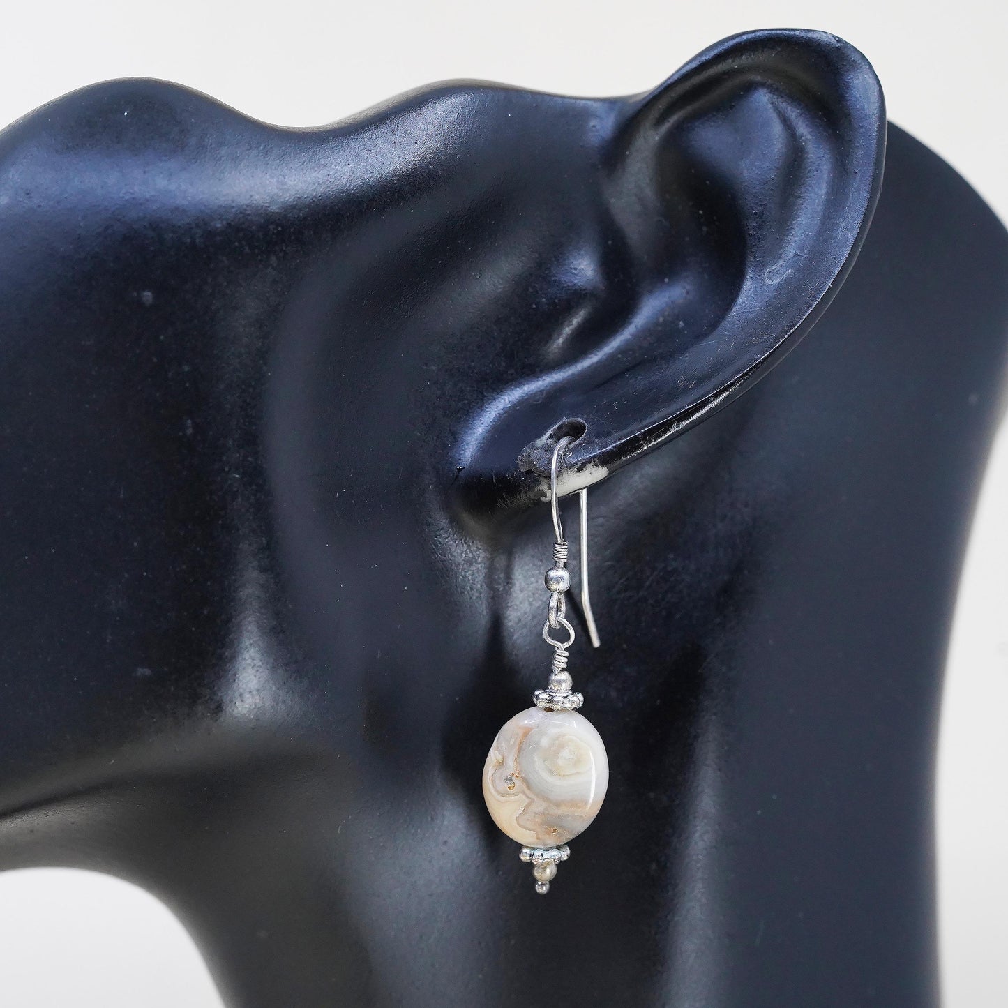 Vintage Sterling silver handmade earrings, 925 hooks with agate
