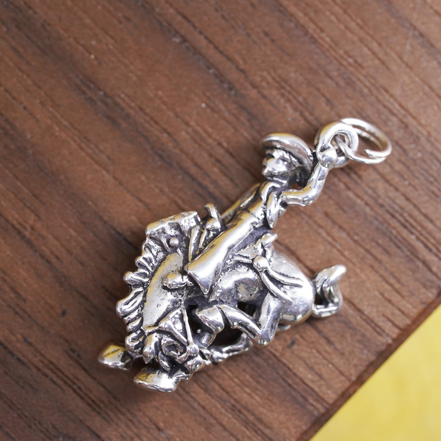 Vintage sterling silver handmade pendant, 925 silver western cowboy with charm