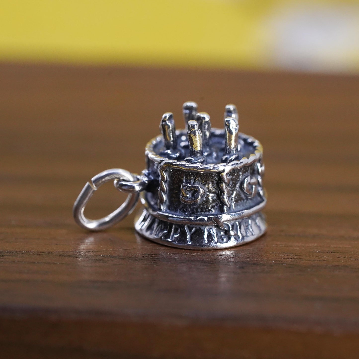 Vintage Sterling silver pendant, 925 cake charm embossed “happy birthday”