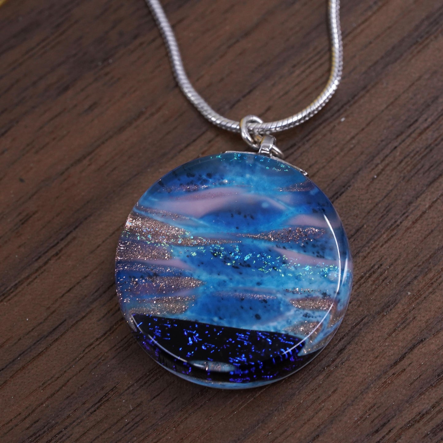 18", Sterling silver necklace, Italy 925 snake chain blue glass heart pendant