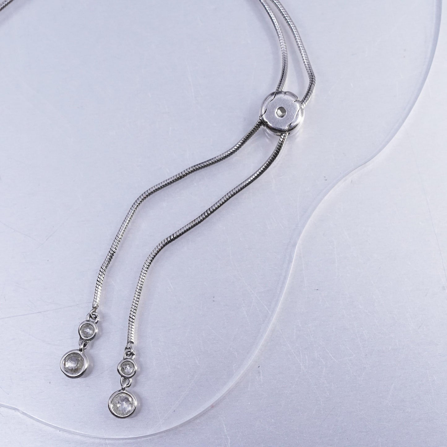 size adjustable up to 24", Sterling 925 silver snake chain necklace cz pendant