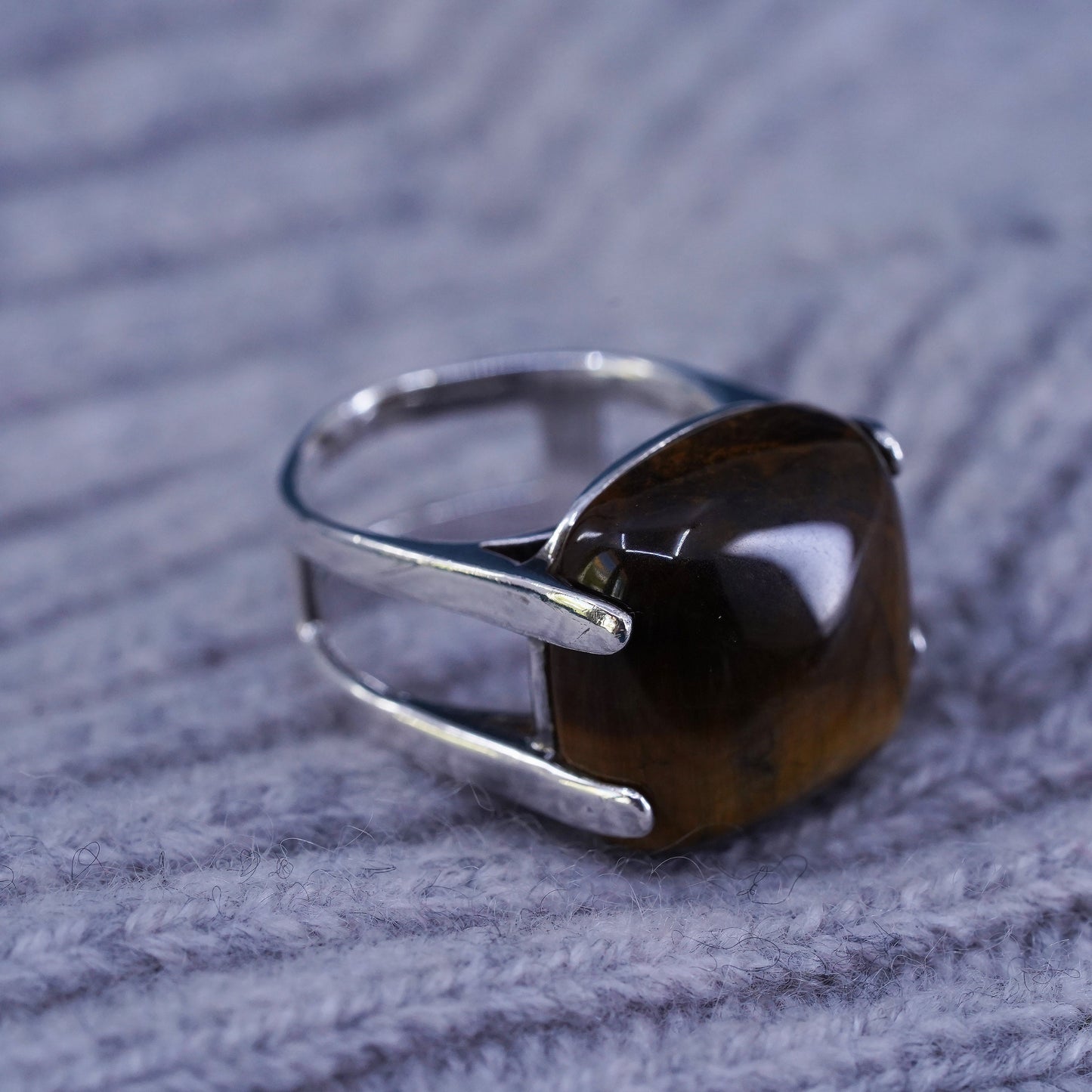Size 7, vintage Sterling 925 silver handmade ring with square golden tiger eye