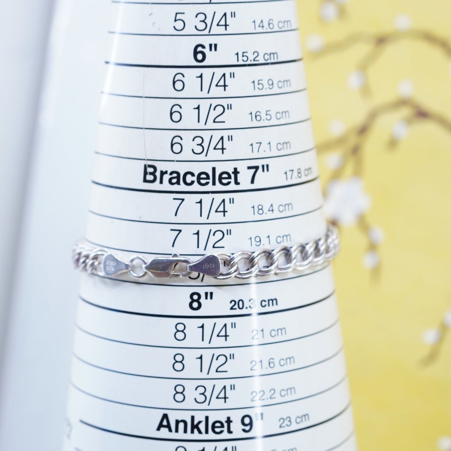 7.75”, vintage Sterling silver handmade double curb bracelet, 925 charm chain