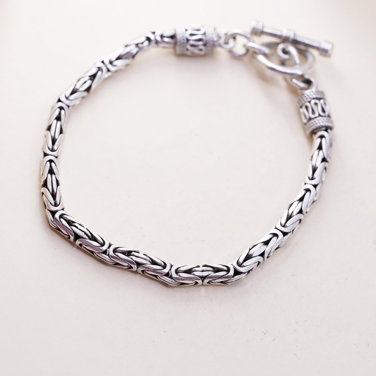 7", vintage Sterling silver handmade bracelet, 925 Byzantine, birdcage chain