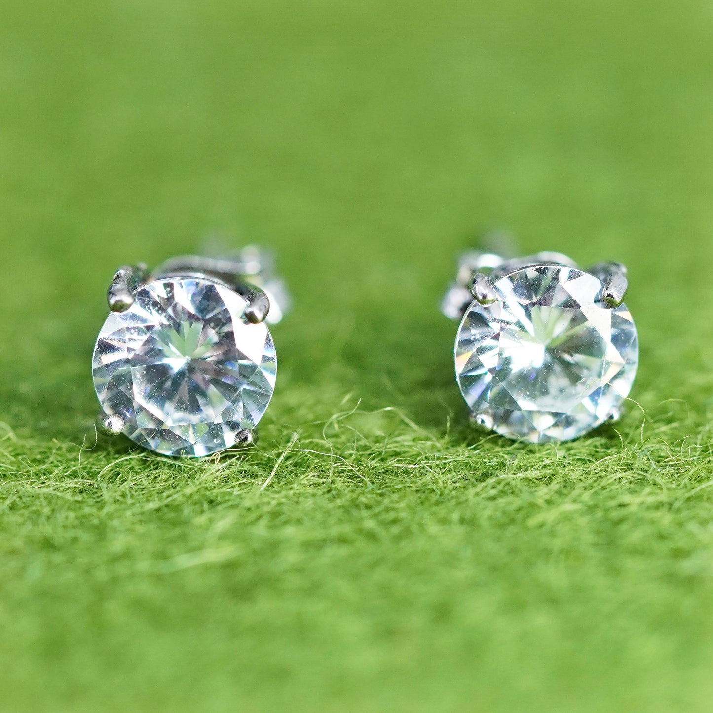 4mm, Vintage sterling silver genuine clear crystal studs, minimalist earrings