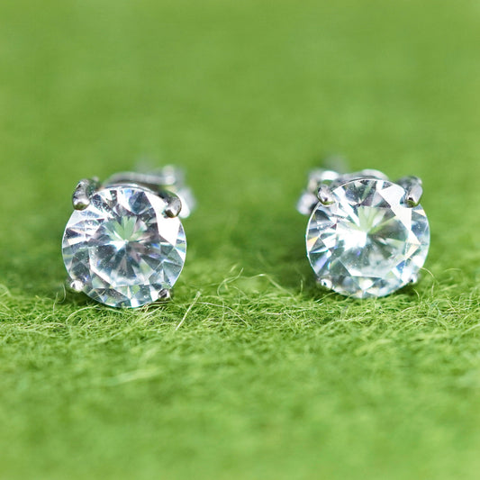 4mm, Vintage sterling silver genuine clear crystal studs, minimalist earrings
