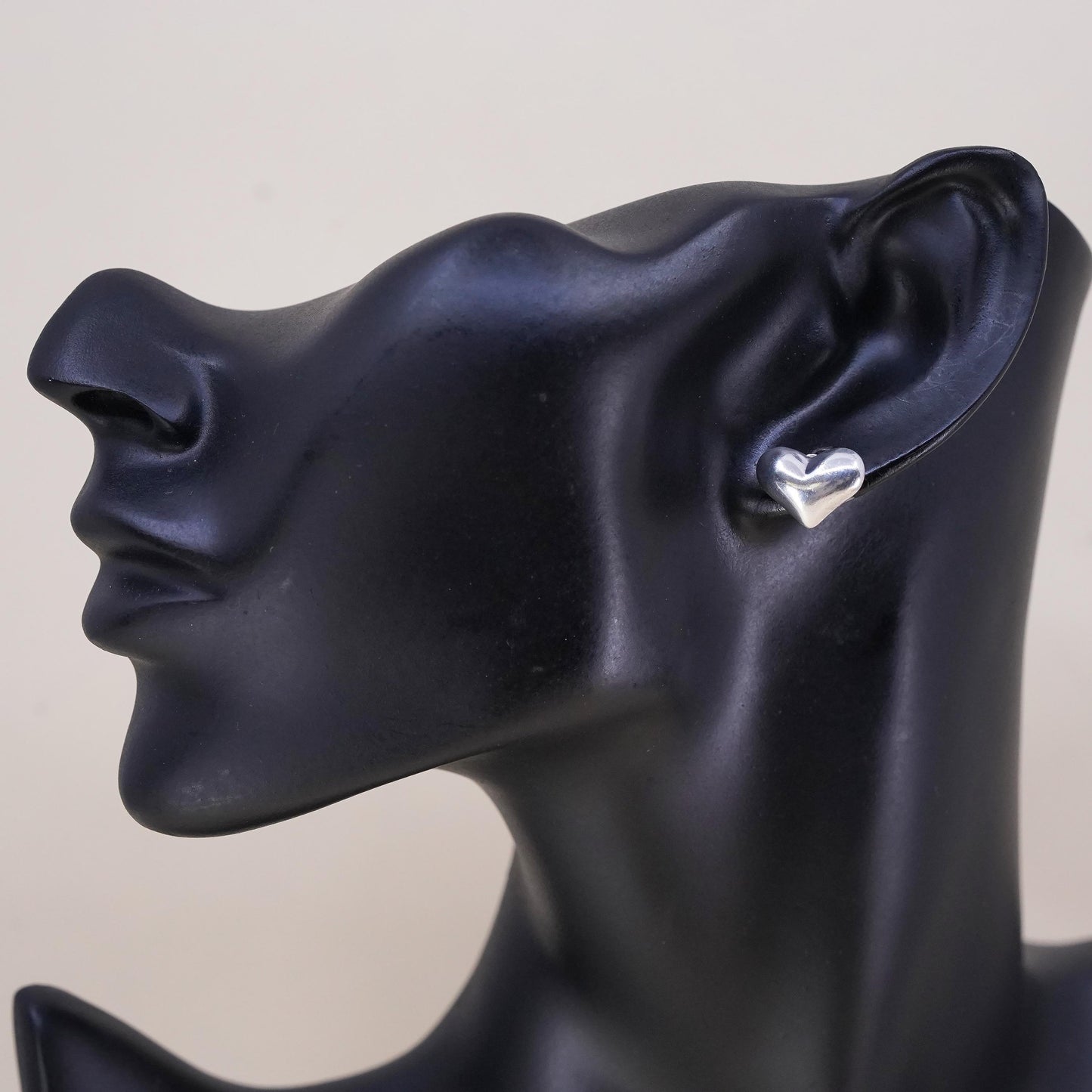 Vintage handmade single earring. Sterling 925 silver heart stud