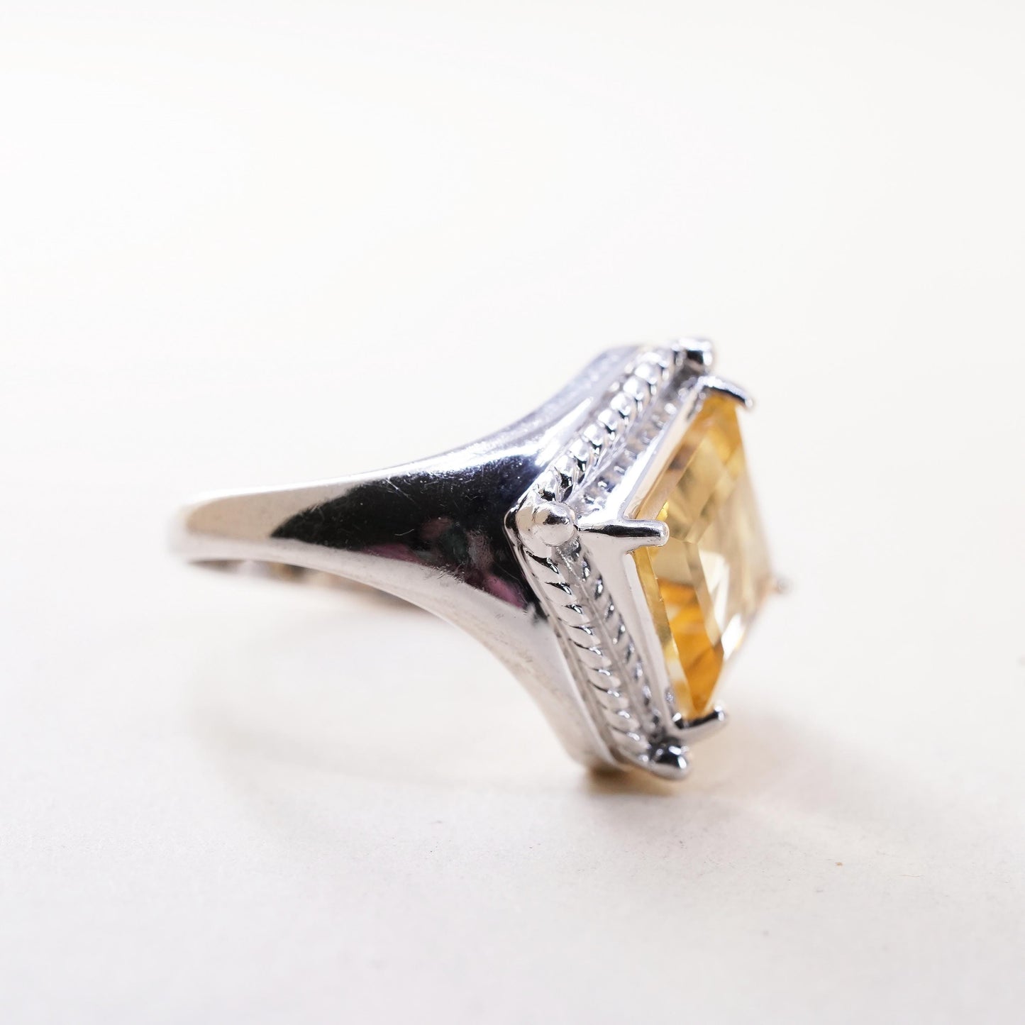 Size 7.25, vintage Sterling 925 silver handmade statement ring square citrine