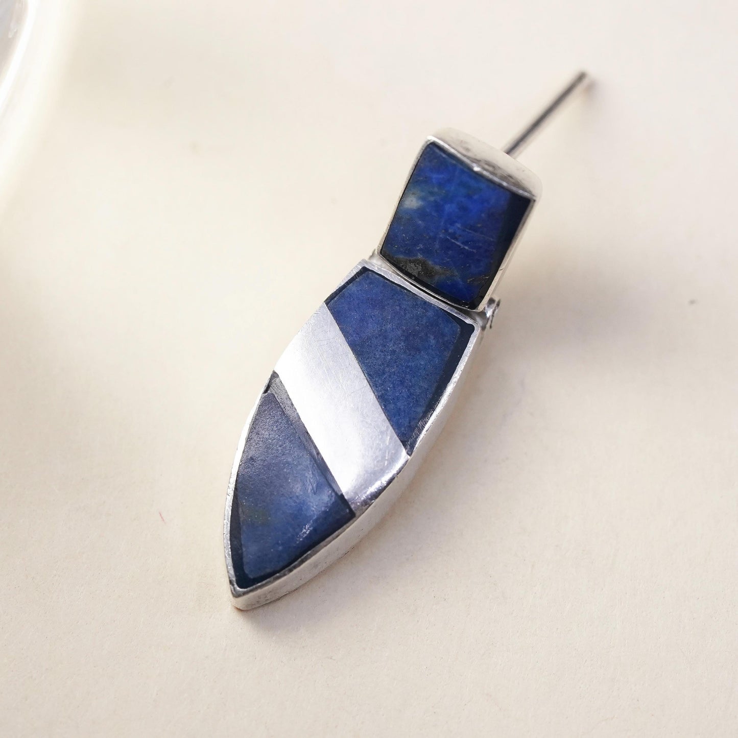 Native American Southwestern sterling silver 950 single earring lapis lazuli