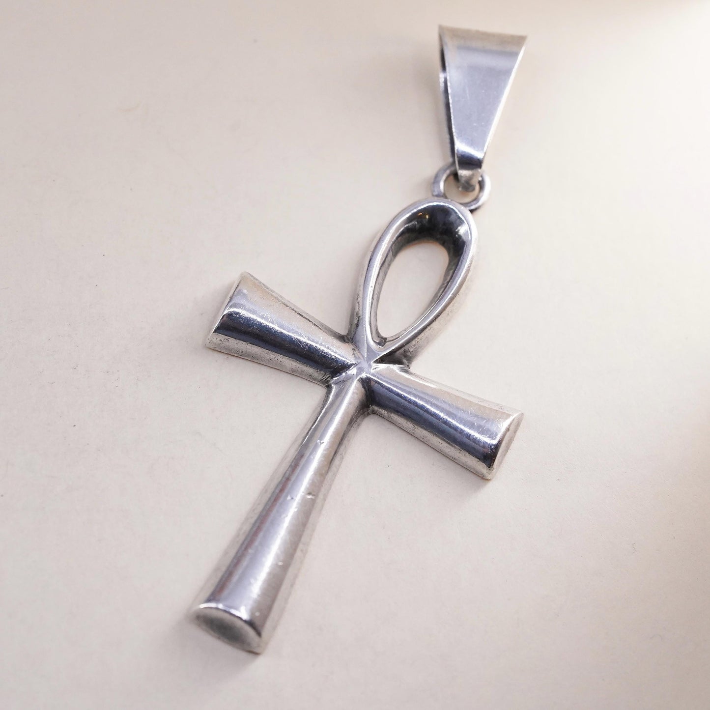 Vintage Mexican Sterling silver handmade pendant, huge solid 925 Egyptian ankh