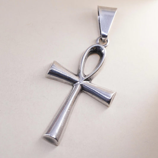 Vintage Mexican Sterling silver handmade pendant, huge solid 925 Egyptian ankh