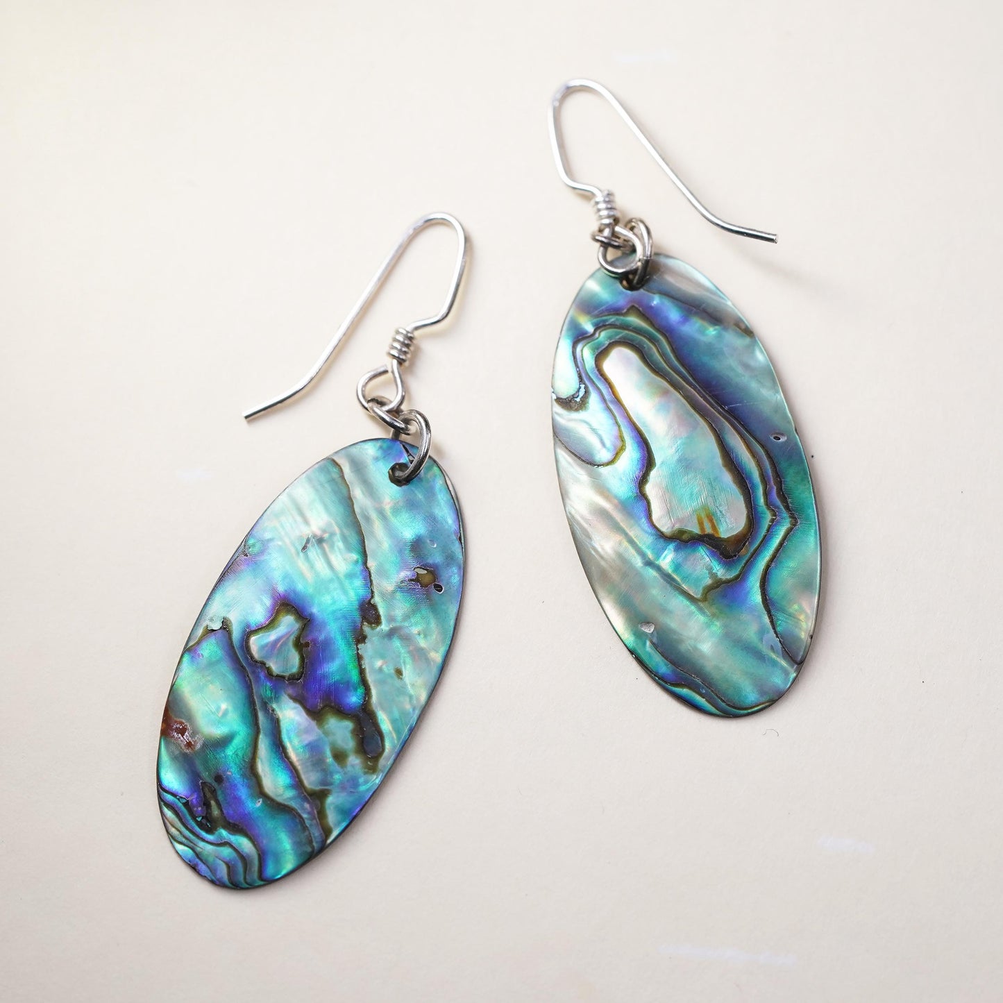 Vintage Mexico sterling 925 silver handmade teardrop earrings with abalone