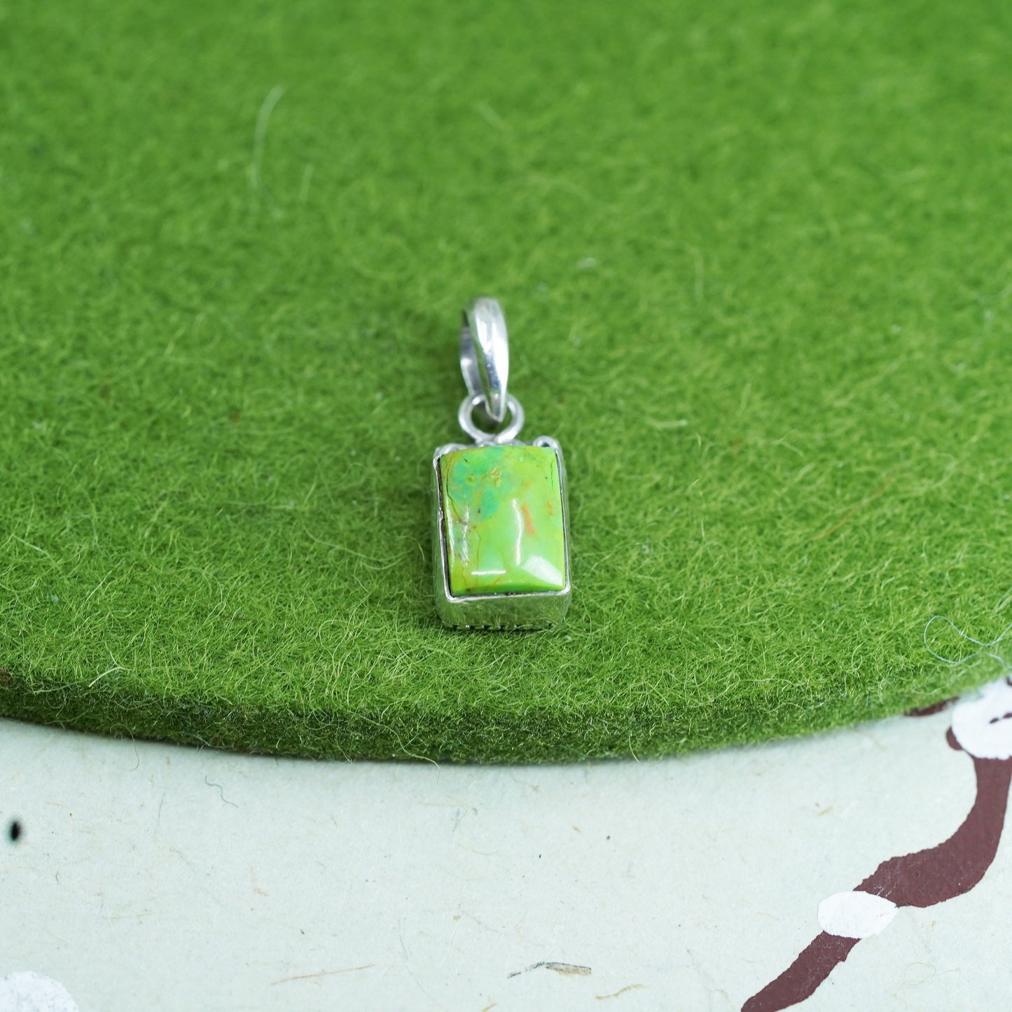 Vintage Sterling silver handmade pendant, 925 rectangular charm with turquoise