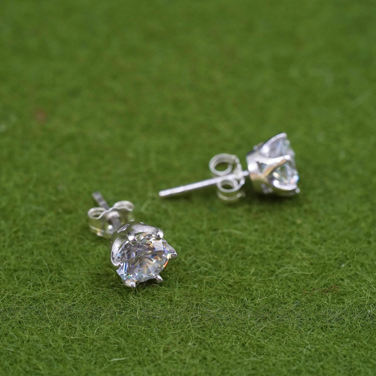 5mm, Vintage sterling silver genuine cz studs, fashion minimalist earrings