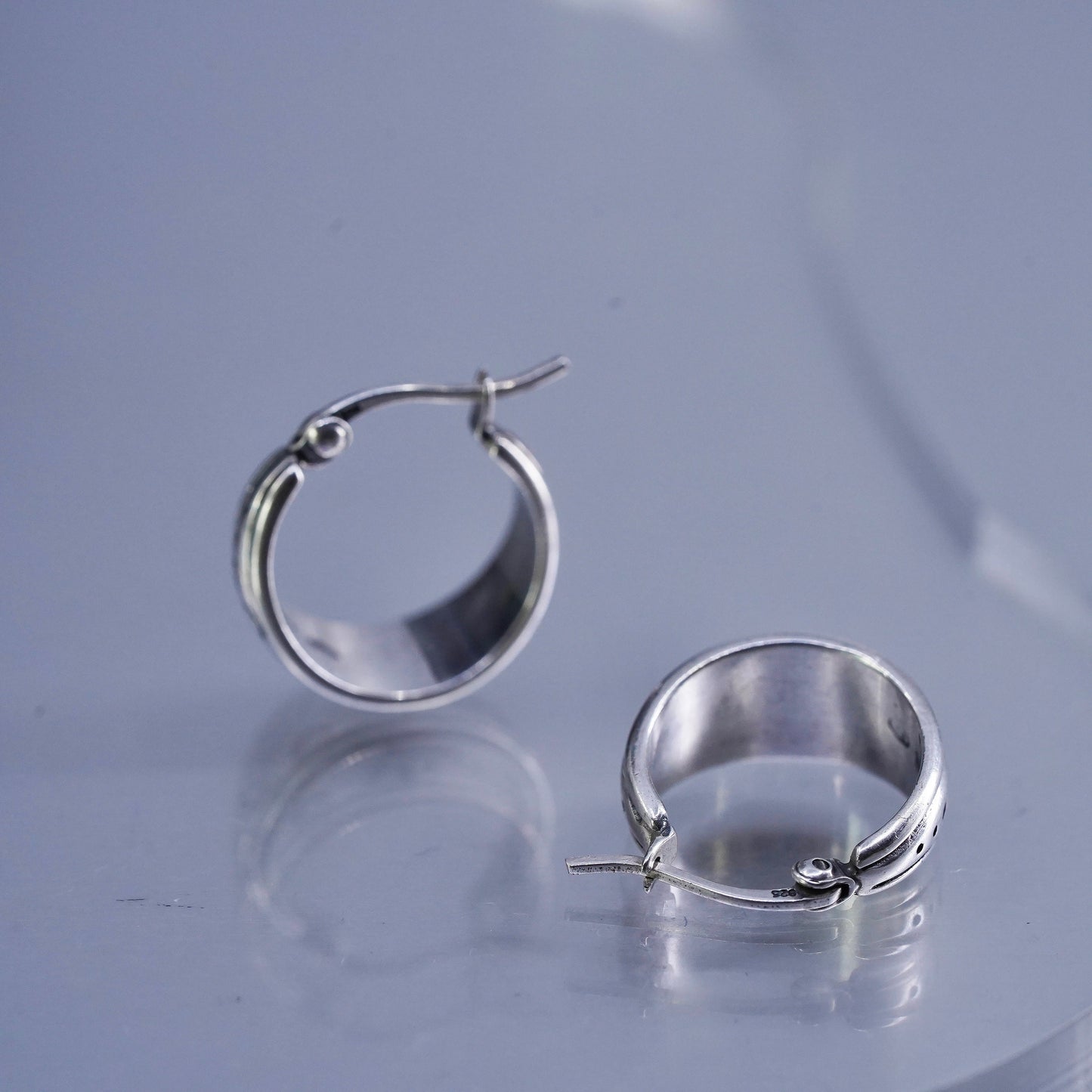 0.5”, vintage Sterling silver handmade earrings, 925 huggie hoops