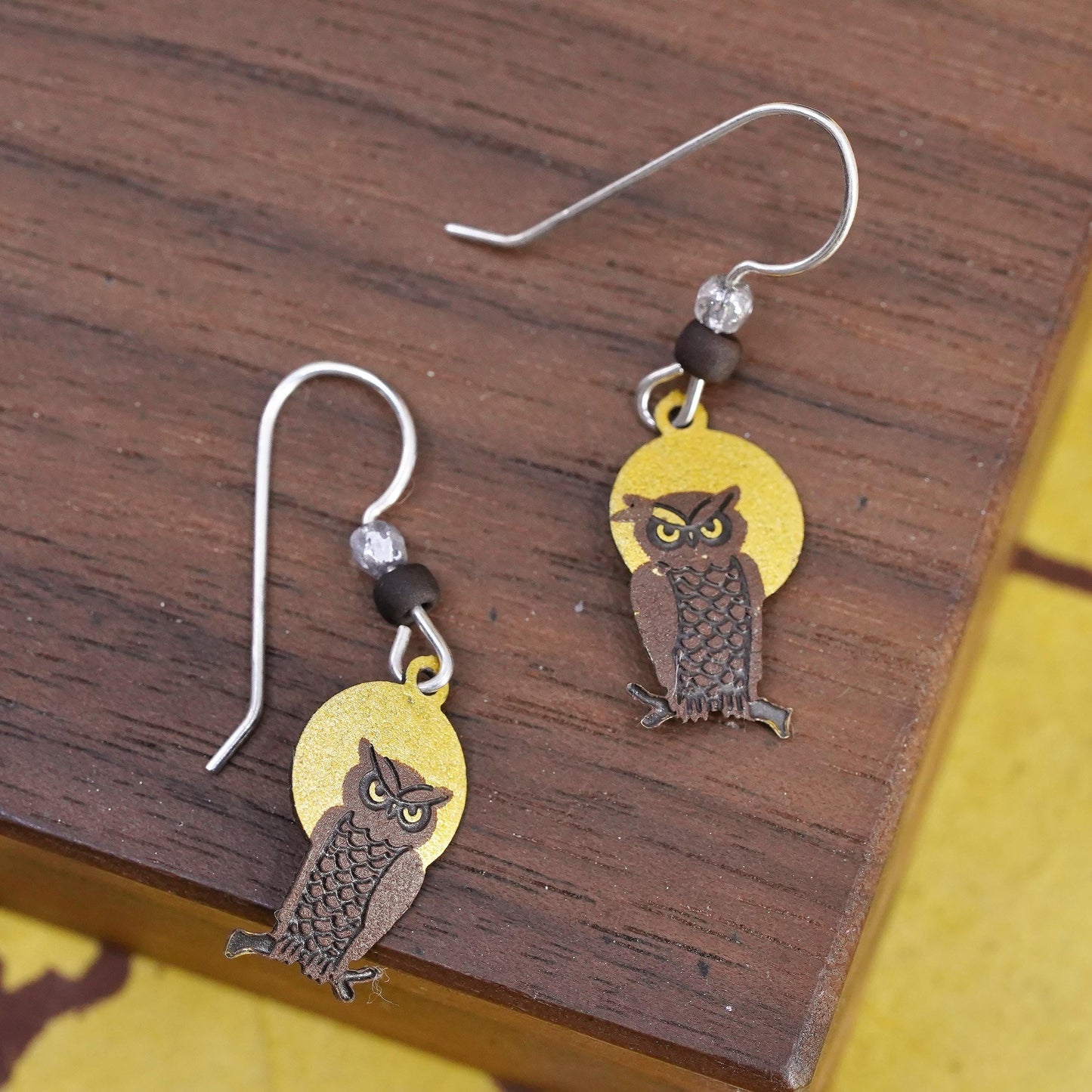 Vintage Sterling silver handmade earrings, 925 enamel owl