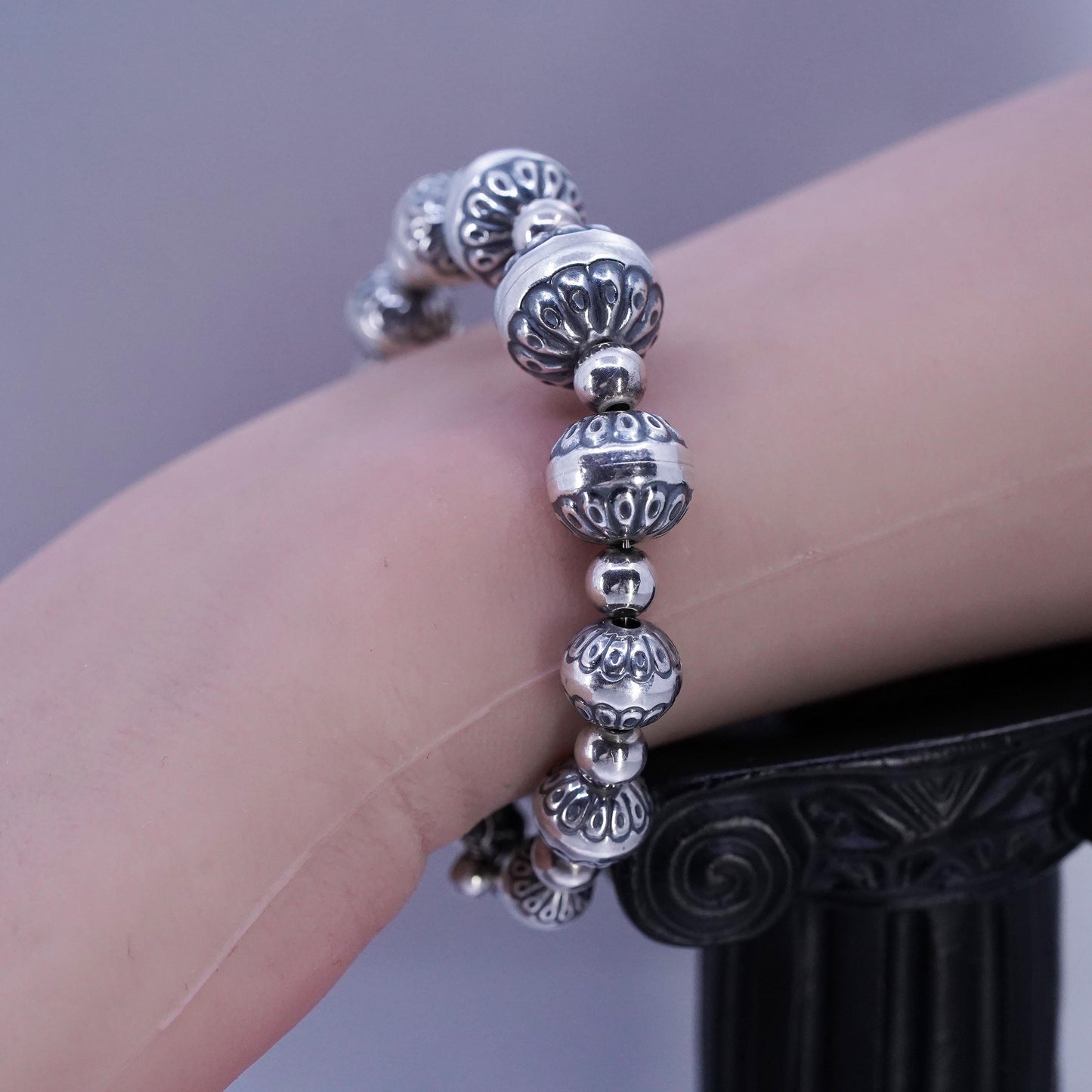 5.5”, Carolyn Pollack Relios Sterling Silver 925 Desert Pearl bead Bracelet