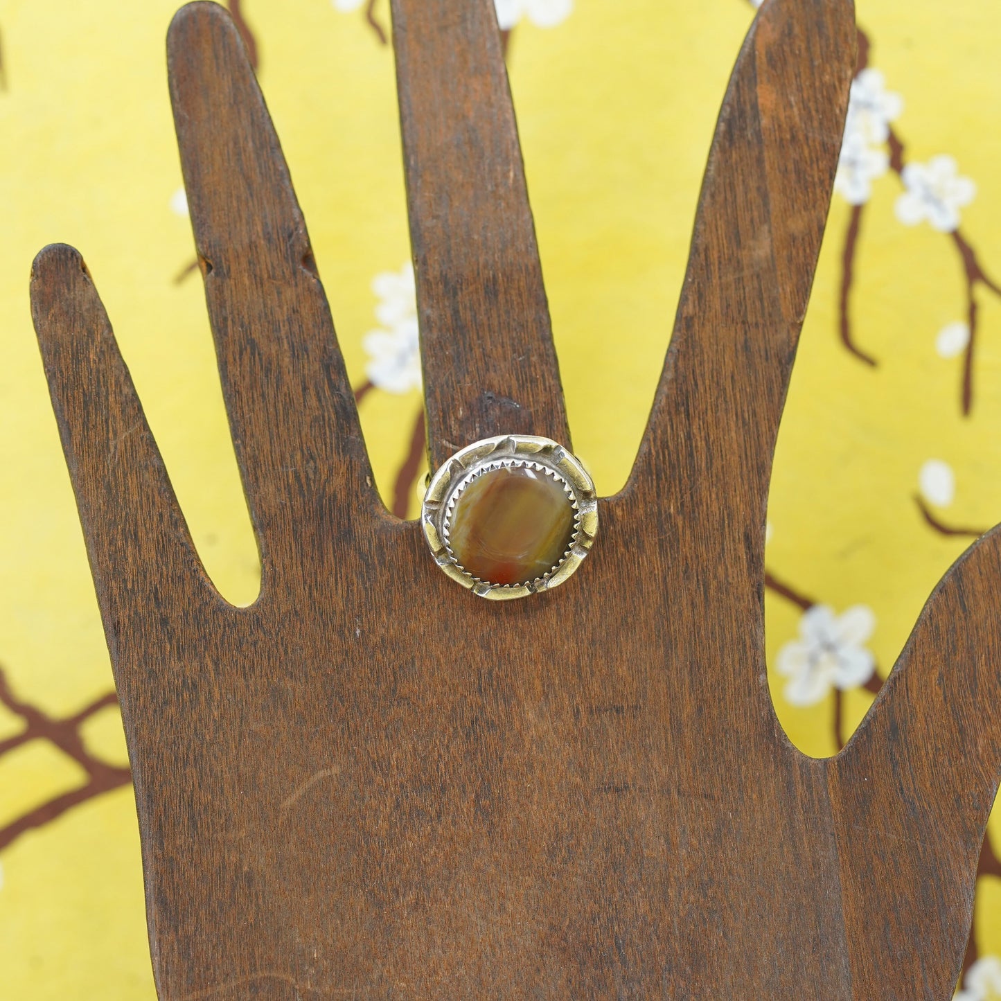 Size 8, Vintage Sterling 925 silver handmade ring with dendritic agate