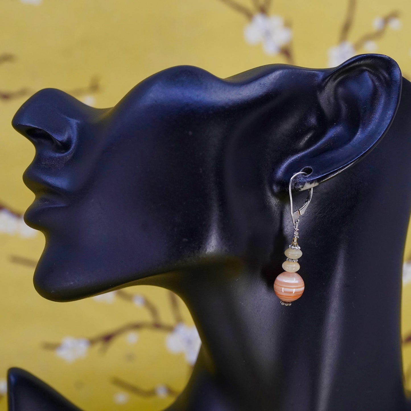 VTG Sterling silver handmade earrings, 925 lever back hooks orange agate beads
