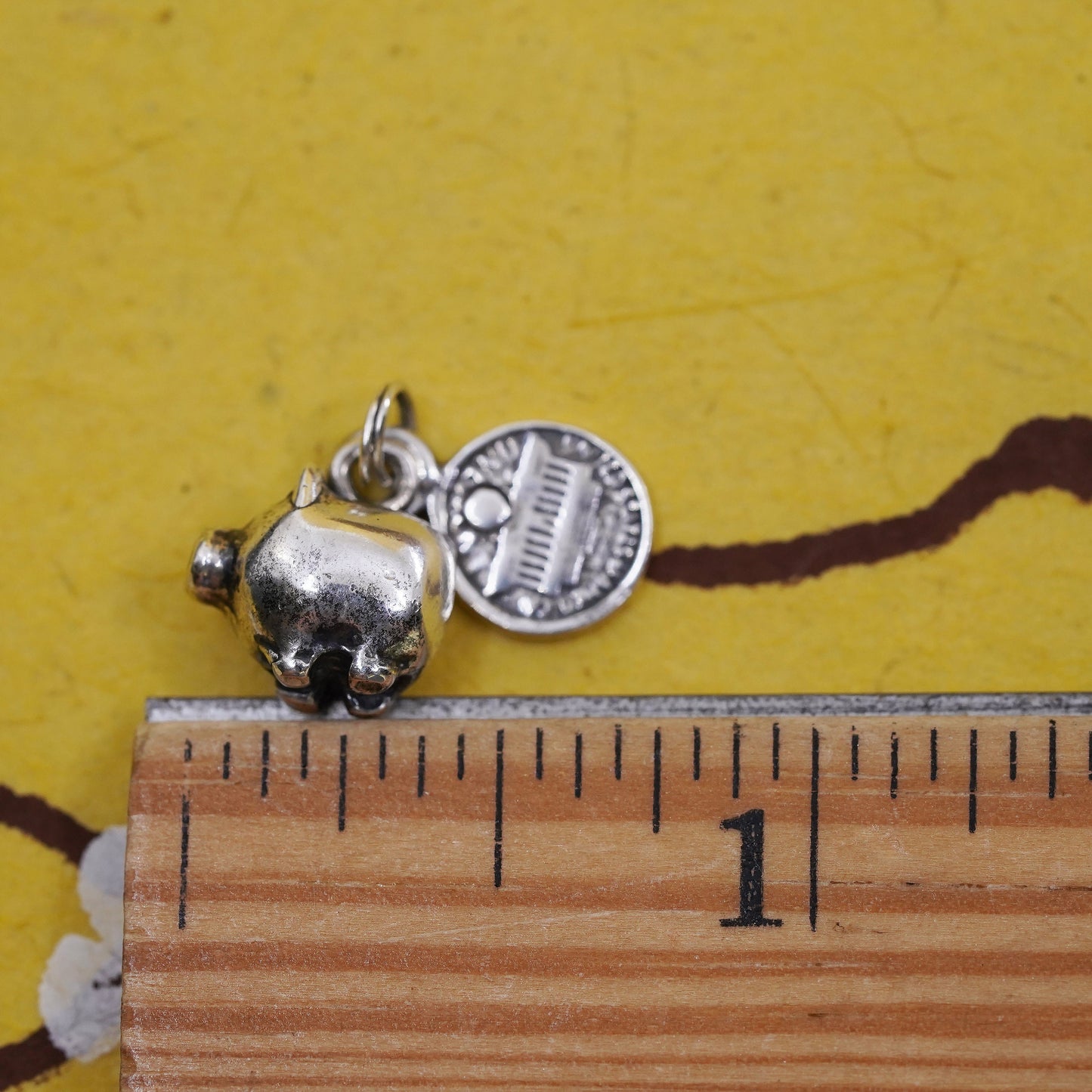 Vintage jewelry, Sterling Silver Handmade Pendant, 925 dollar piggy bank charm