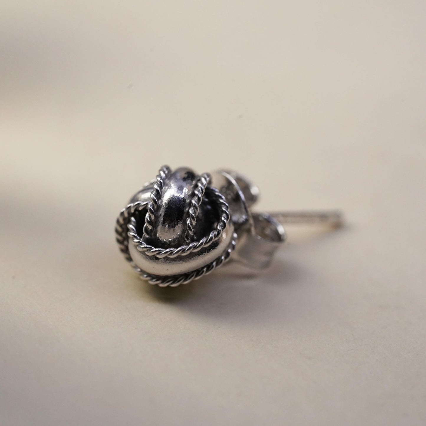 Vintage handmade single earring. Sterling 925 silver 10mm beads stud
