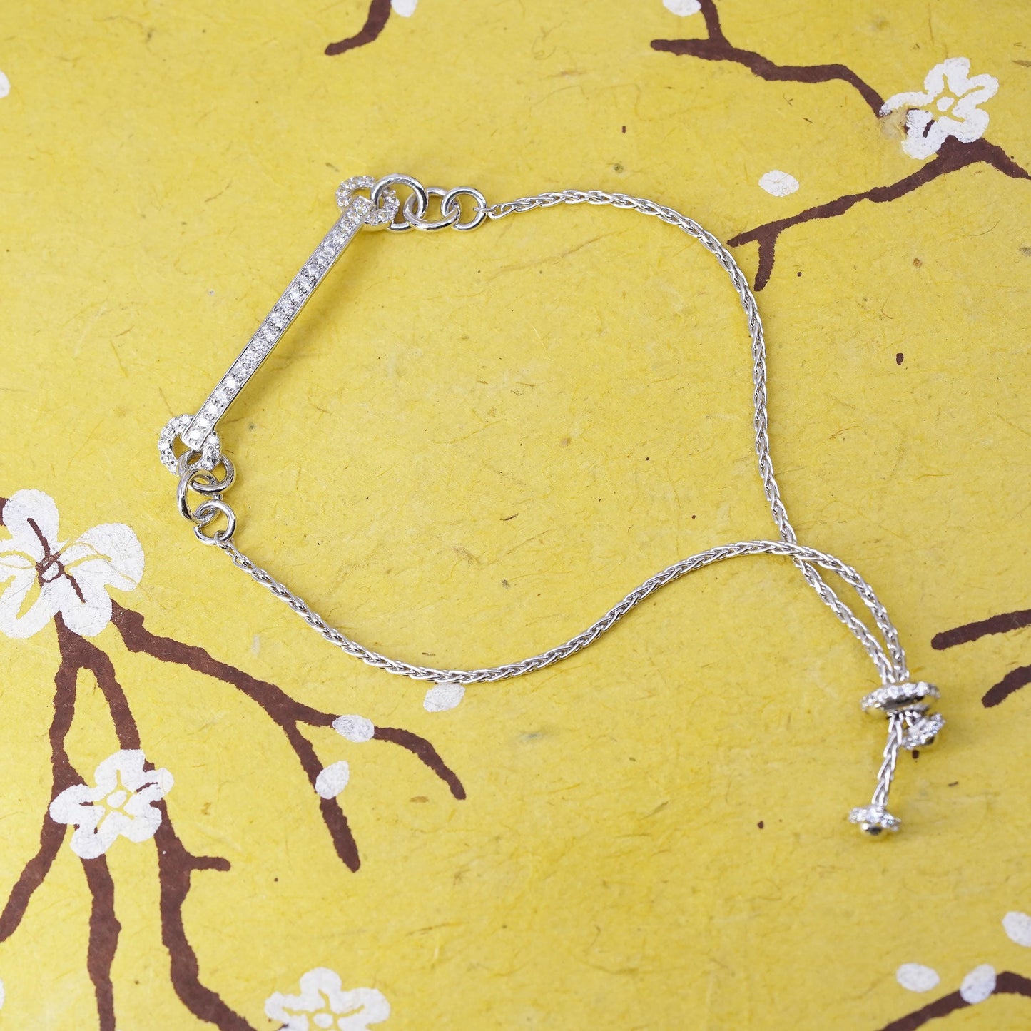 Size adjustable, vintage Sterling silver handmade bracelet, 925 snake chain cz