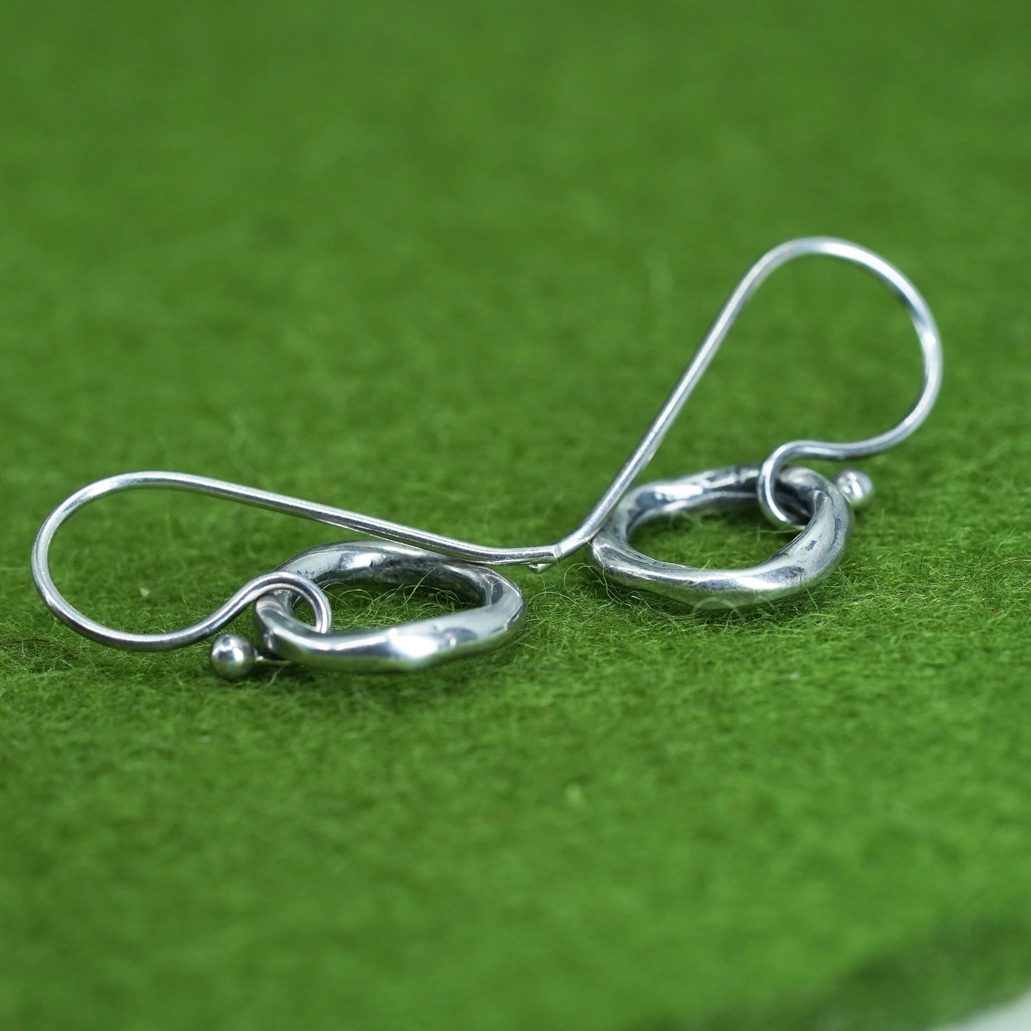 Vintage sterling silver handmade earrings, 925 circle dangles