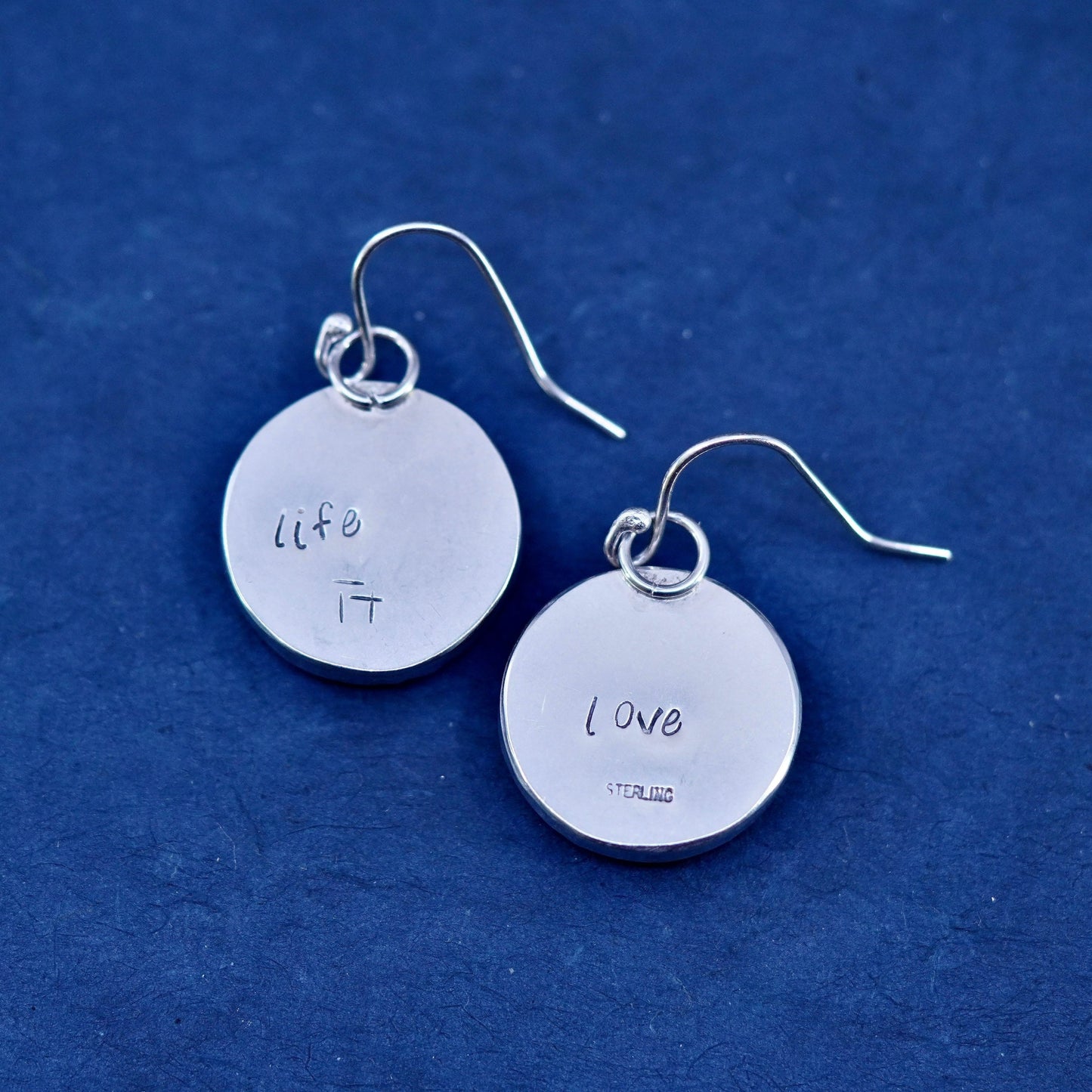 Vintage sterling 925 silver handmade earrings with round artisan stone