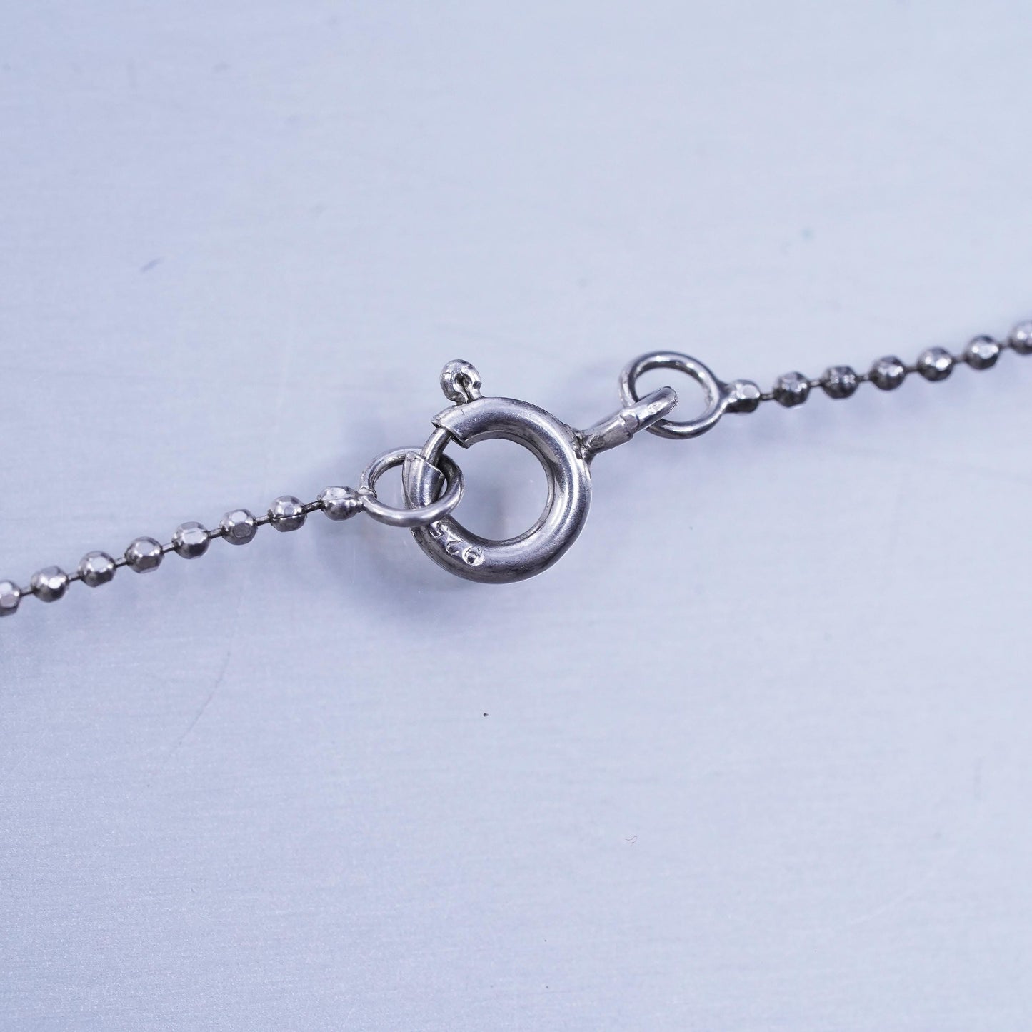 16” 1mm, vintage Italy Sterling 925 silver bead chain necklace circle pendant