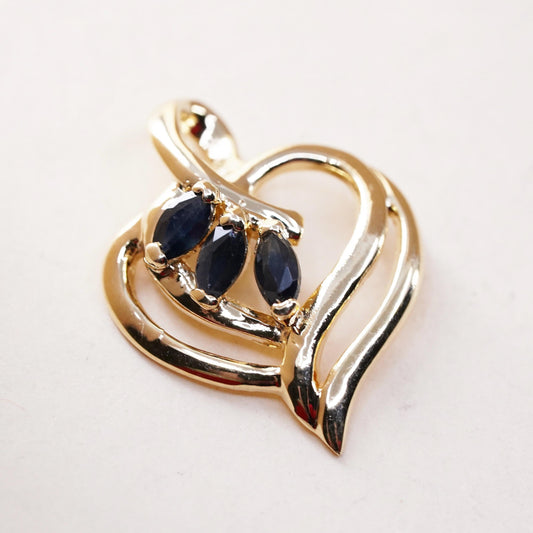 vintage vermeil Gold filled Sterling silver pendant, 925 heart with sapphire