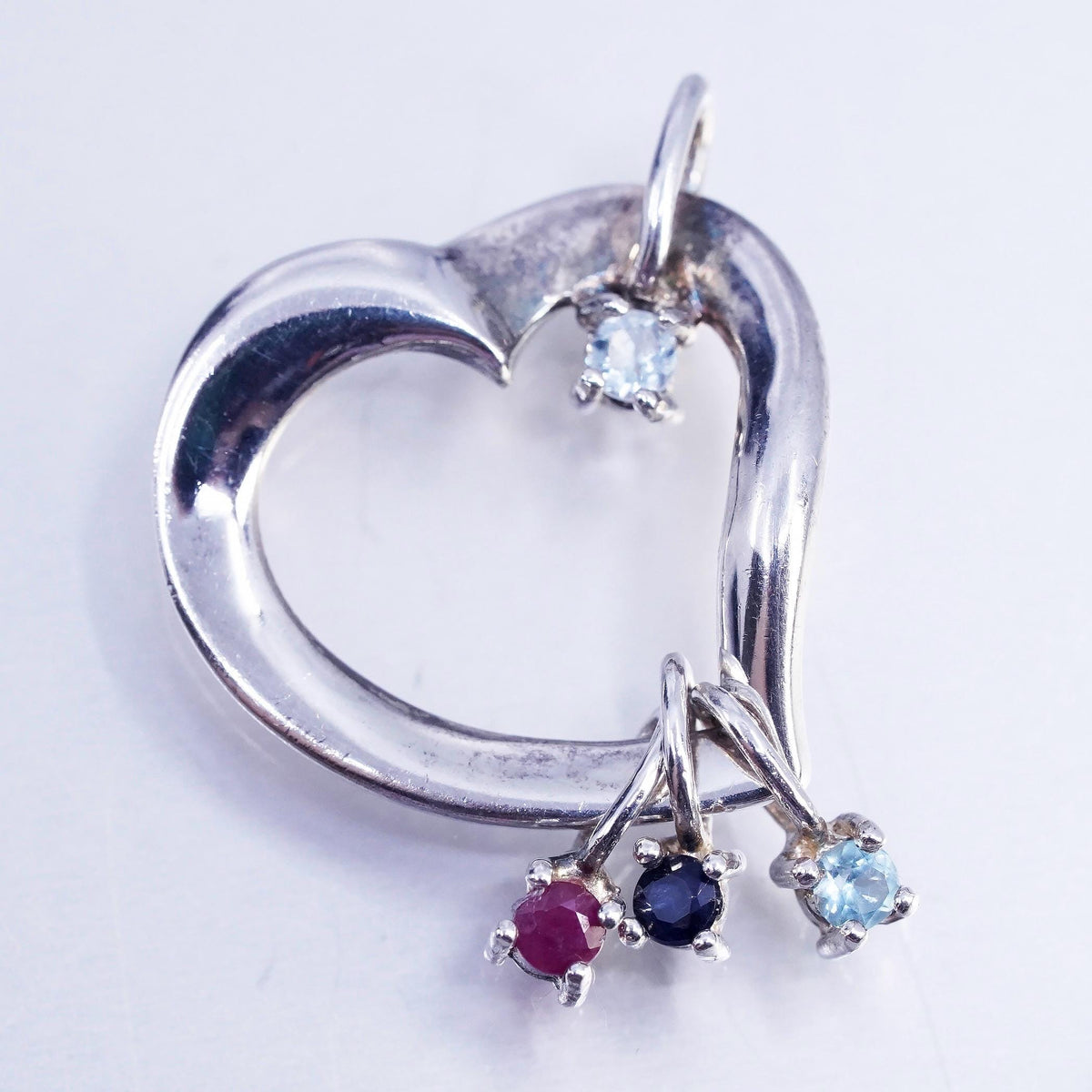 Vintage Lenox sterling 925 silver heart pendant with sapphire ruby blue topaz