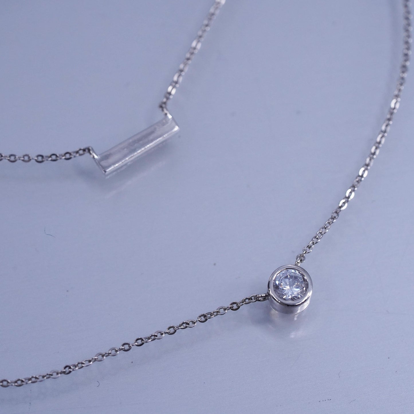 16+2”, vintage Sterling 925 silver double strands circle necklace cz pendant