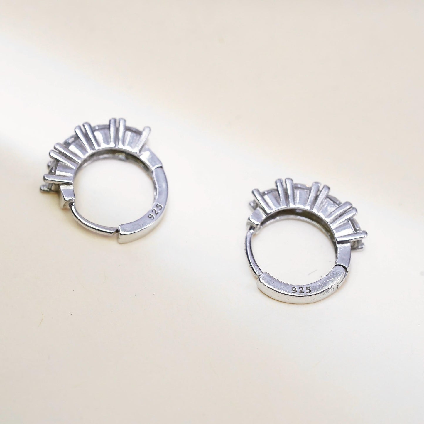0.5”, Vintage fashion sterling silver earrings, 925 huggie hoops with clear Cz