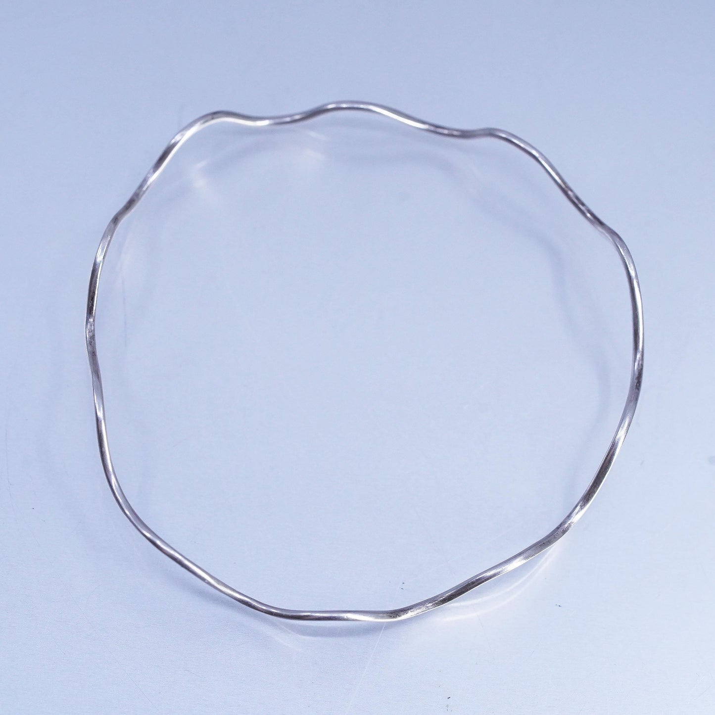 8", Vintage Sterling Silver Hammered Wave Bangle Bracelet, Handmade 925 Cuff