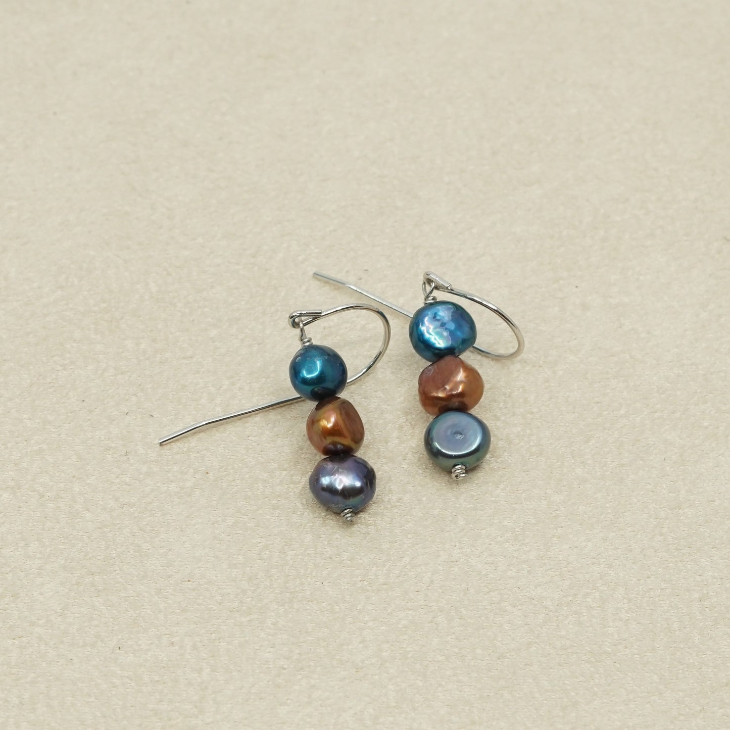 VTG Sterling 925 silver handmade earrings, genuine pearl beads dangle