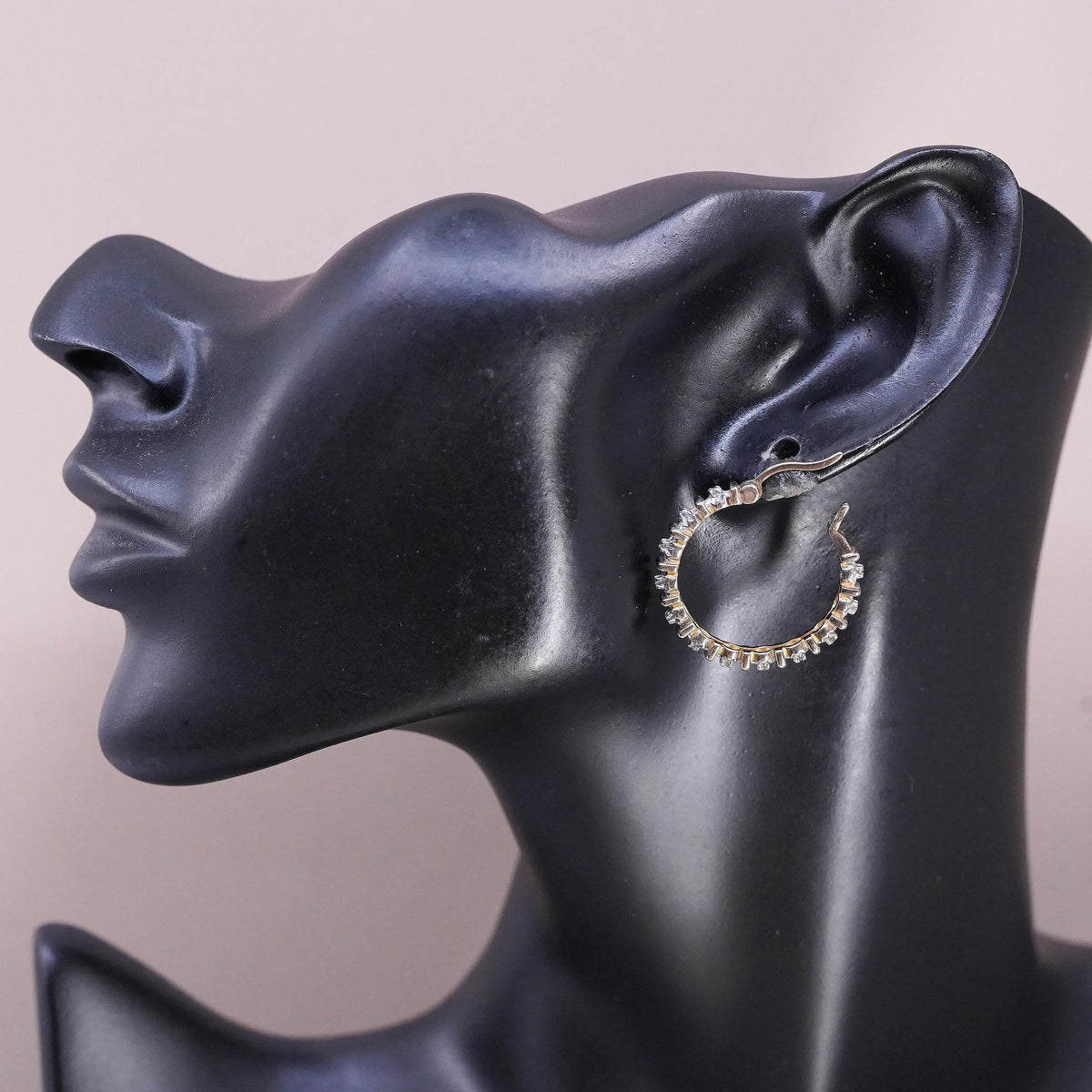 1”, vermeil gold over Sterling silver handmade earrings, 925 hoops with diamond