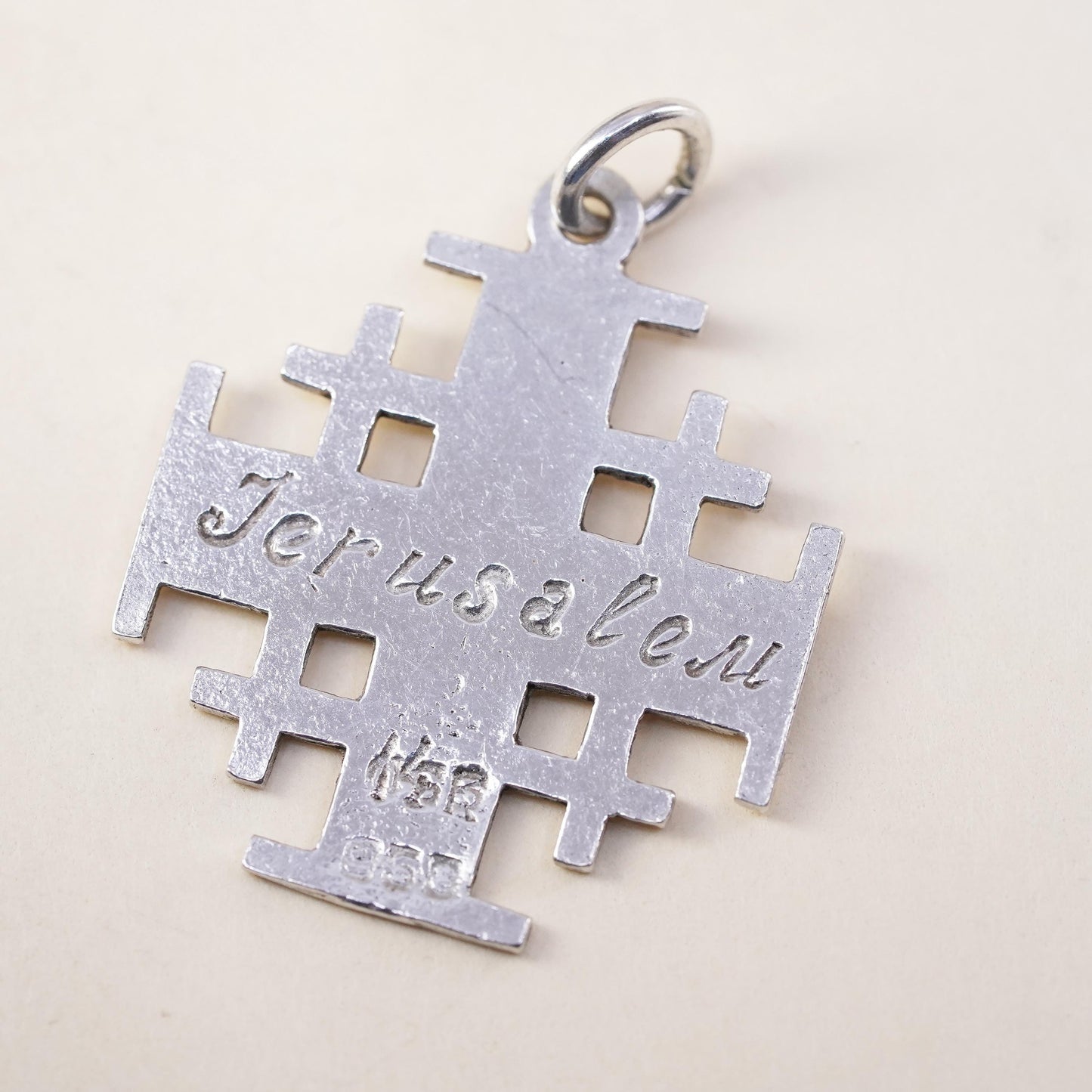 Vintage Sterling silver handmade charm, 950 Jerusalem cross pendant